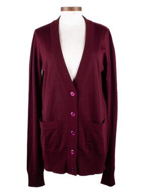 MAISON MARTIN MARGIELA Burgundy Wool Classic Cardigan Sz XL